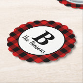 Klassiek rood zwart monogram Buffalo Plaid Kartonnen Onderzetters (Gekanteld)