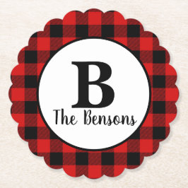 Klassiek rood zwart monogram Buffalo Plaid Kartonnen Onderzetters