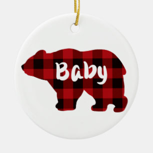Klassiek rood zwart plaid beer design baby keramisch ornament
