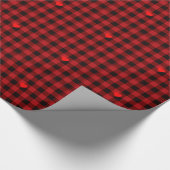 Klassiek rood zwart plaid patroon hart detail cadeaupapier (Hoek)