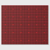 Klassiek rood zwart plaid patroon hart detail cadeaupapier (Vlak)