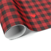 Klassiek rood zwart plaid patroon hart detail cadeaupapier (Rol Hoek)
