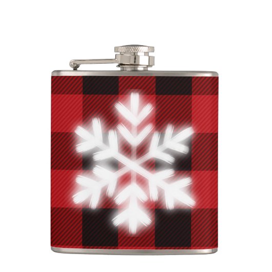 Klassiek rood zwart plaid patroon schattige sneeuw heupfles (Voorkant)