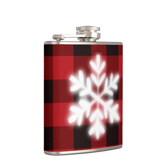 Klassiek rood zwart plaid patroon schattige sneeuw heupfles (Rechts)