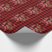Klassiek rood zwart plaid patroon waterverf bloemi cadeaupapier (Hoek)