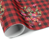 Klassiek rood zwart plaid patroon waterverf bloemi cadeaupapier (Rol Hoek)