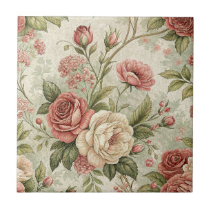 Klassiek Roos & Crème Bloemmotief Botanische Kunst Tegeltje