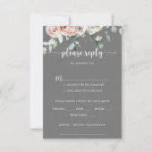Klassiek Roos Floral Gray Wedding Menu Keuze RSVP (Voorkant)