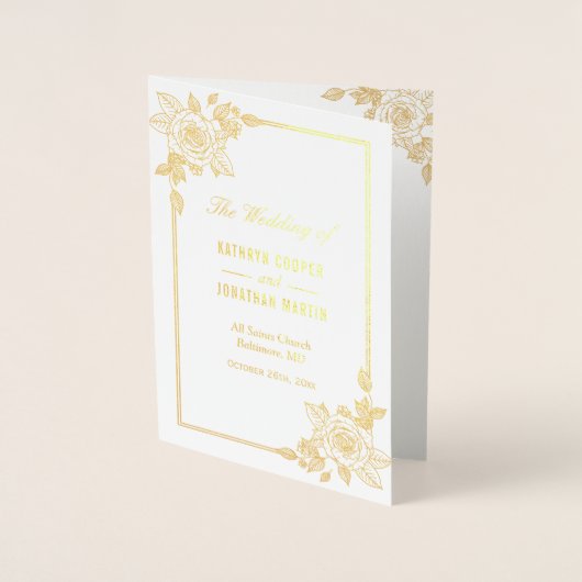 Klassiek Roos Floral Real Gold Foil Weddenprogramm Folie Kaarten (Voorkant)