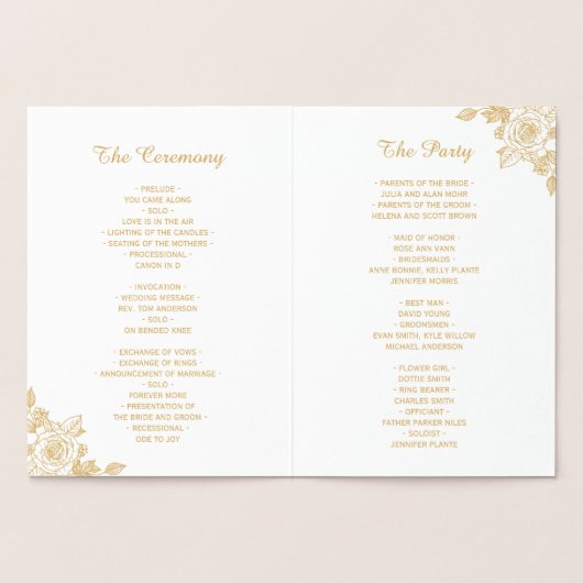 Klassiek Roos Floral Real Gold Foil Weddenprogramm Folie Kaarten (Binnen)