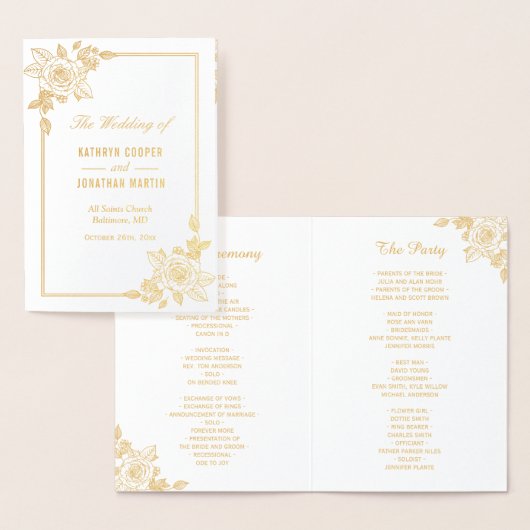 Klassiek Roos Floral Real Gold Foil Weddenprogramm Folie Kaarten (Display)