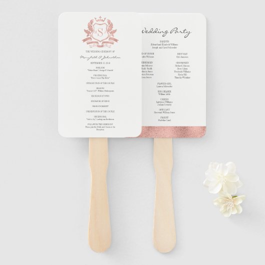 Klassiek Roos Gold Crest Weddenprogramma Handje Fa Handwaaier (Voorkant en achterkant)