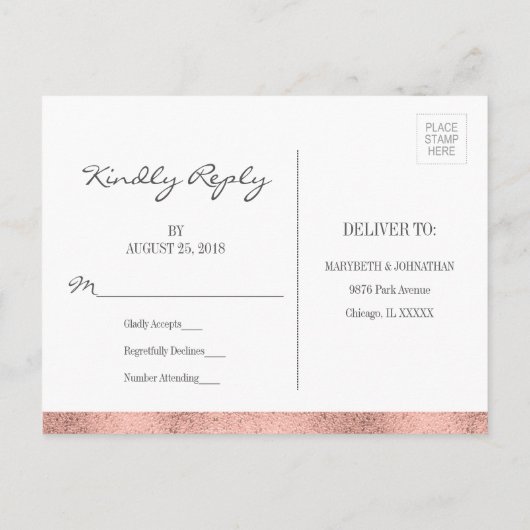 Klassiek Roos Gold Crest Wedding RSVP Briefkaart (Achterkant)