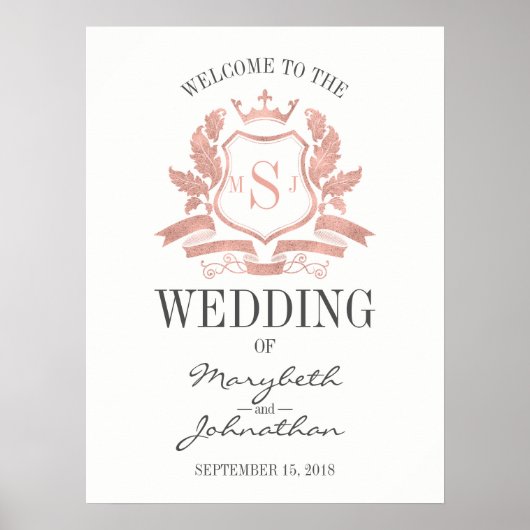 Klassiek Roos Gold Crest Wedding Welkomstwoord Pos Poster (Voorkant)