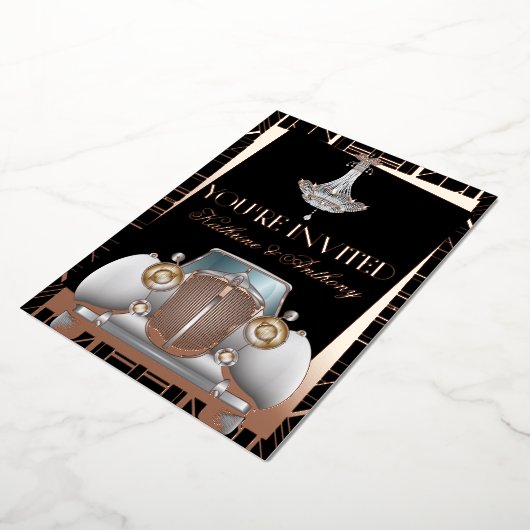 Klassiek ROOS GOLD Gatsby Deco Wedding Folie Invit Folie Uitnodiging (Gedraaid)