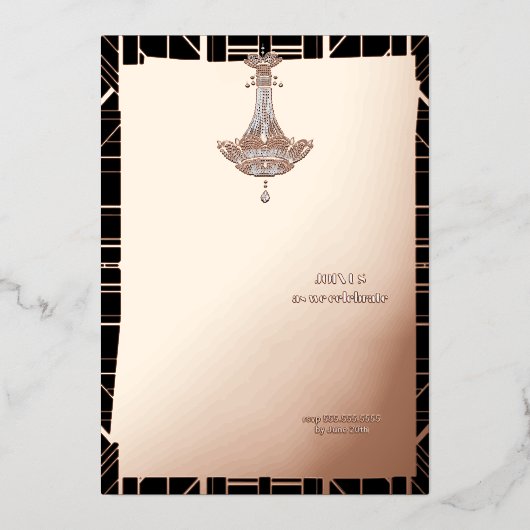 Klassiek ROOS GOLD Gatsby Flapper Vrijgezellenfees Folie Uitnodiging (Voorkant)