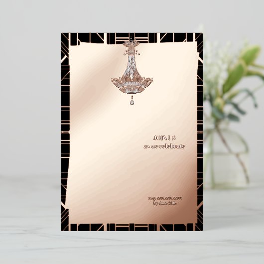 Klassiek ROOS GOLD Gatsby Flapper Vrijgezellenfees Folie Uitnodiging (Staand Voorkant)