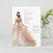 Klassiek roos gouden sprankles bruidsjurk lux kaart (Staand voorkant)