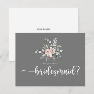 Klassiek Roos Grijze bridesmaïde Voorstel Nota Kaa Notitiekaartje