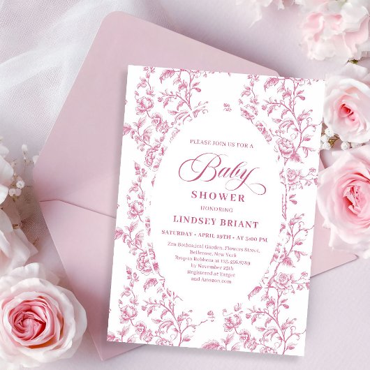 Klassiek roospatroon bloemrijke babyshower uitnodi kaart