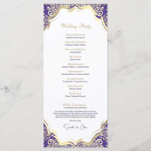 Klassiek Royal Paarse en gouden sierprogramma Programmakaart (Achterkant)