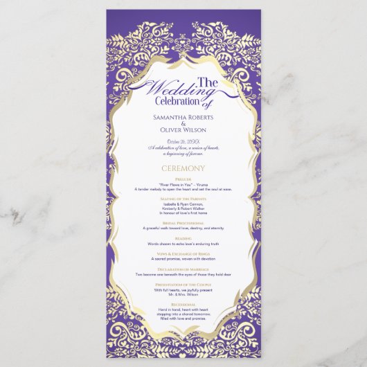 Klassiek Royal Paarse en gouden sierprogramma Programmakaart (Voorkant)