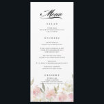Klassiek roze bloemenbruiloft menu<br><div class="desc">Ontworpen om te voldoen aan onze pastel waterverf Classic Pink Floral bruiloft collectie,  dit dubbelzijdige ontwerp is voorzien van een bloemig lijst en uw bruiloft menu items. Personaliseer met uw eigen maaltijdselecties en kleuren.</div>