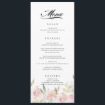 Klassiek roze bloemenbruiloft menu<br><div class="desc">Ontworpen om te voldoen aan onze pastel waterverf Classic Pink Floral bruiloft collectie,  dit dubbelzijdige ontwerp is voorzien van een bloemig lijst en uw bruiloft menu items. Personaliseer met uw eigen maaltijdselecties en kleuren.</div>