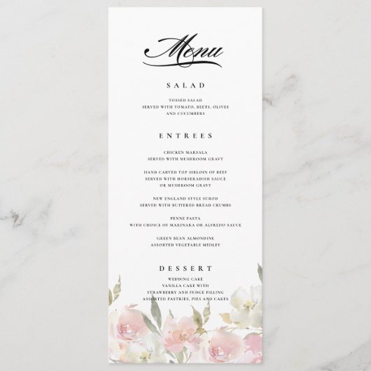Klassiek roze bloemenbruiloft menu (Voorkant)