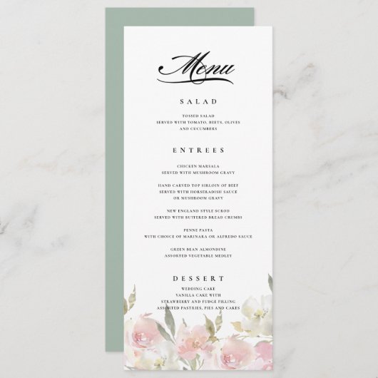 Klassiek roze bloemenbruiloft menu (Voorkant / Achterkant)
