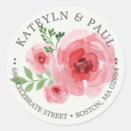 Klassiek roze bloemmotief met retouradres voor de  ronde sticker