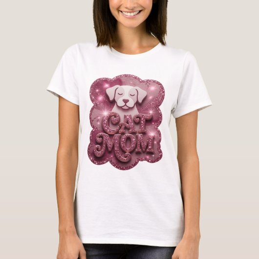 Klassiek Roze CAT MOM Statement T-shirt (Voorkant)