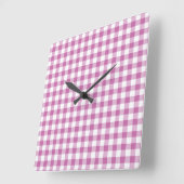 Klassiek roze en wit Gingham patroon Vierkante Klok (Hoek)