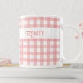 Klassiek Roze en Wit Gingham Plaid Gepersonaliseer Koffiemok