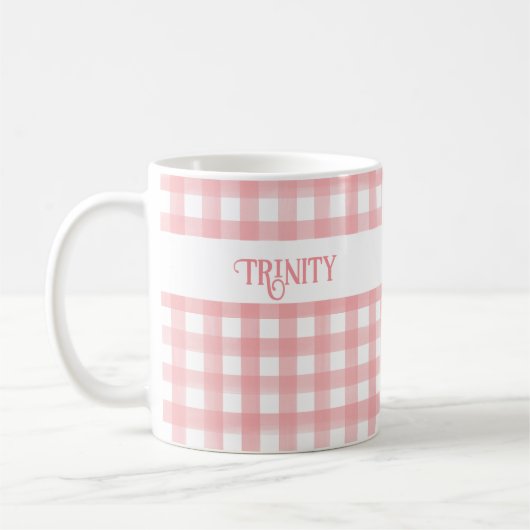 Klassiek Roze en Wit Gingham Plaid Gepersonaliseer Koffiemok (Links)