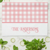 Klassiek Roze en Wit Gingham Plaid Gepersonaliseer Theedoek (Gevouwen)