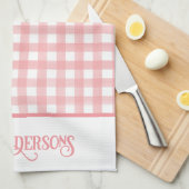 Klassiek Roze en Wit Gingham Plaid Gepersonaliseer Theedoek (Quarter Fold)