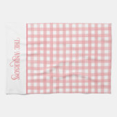 Klassiek Roze en Wit Gingham Plaid Gepersonaliseer Theedoek (Horizontaal)