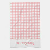 Klassiek Roze en Wit Gingham Plaid Gepersonaliseer Theedoek (Verticaal)