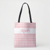 Klassiek Roze en Wit Gingham Plaid Gepersonaliseer Tote Bag (Voorkant)
