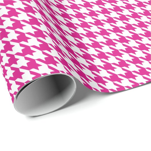 Klassiek roze en wit houndstooth patroon cadeaupapier (Rol Hoek)