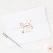 Klassiek roze gouden bloempatroon op witte designe vierkante sticker (Envelop)