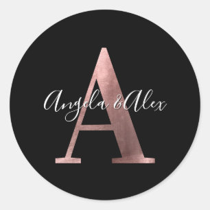 Klassiek roze gouden folie trouwmonogram A Zwart Ronde Sticker