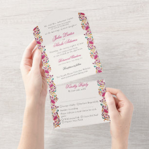 Klassiek Roze Groen Geel Bloemig Zwaan Vogel Bruil All In One Uitnodiging