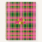 Klassiek roze & groen geruit monogram  notitieboek (Voorkant)