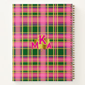 Klassiek roze & groen geruit monogram  notitieboek (Achterkant)