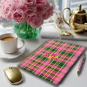 Klassiek roze & groen geruit monogram  notitieboek