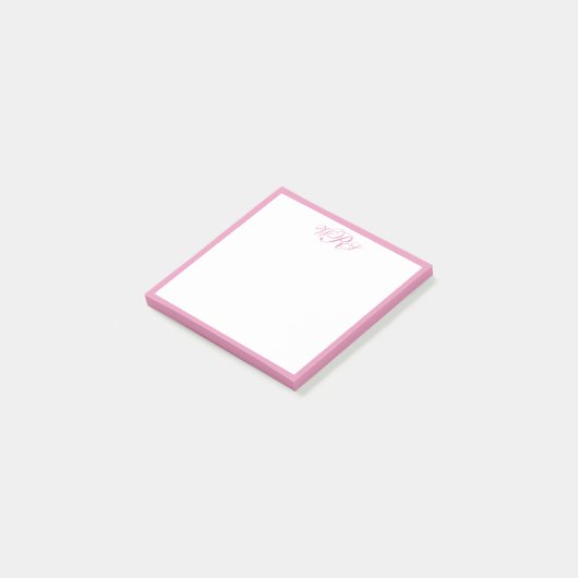 Klassiek Roze Monogram Post-it® Notes (Schuin)