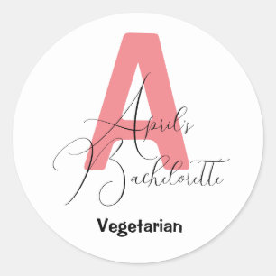 Klassiek Roze, naam en initiële vrijgezellenfeestj Ronde Sticker