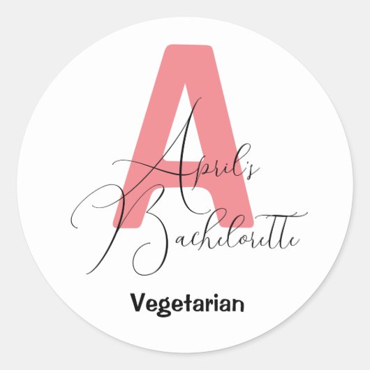 Klassiek Roze, naam en initiële vrijgezellenfeestj Ronde Sticker (Voorkant)